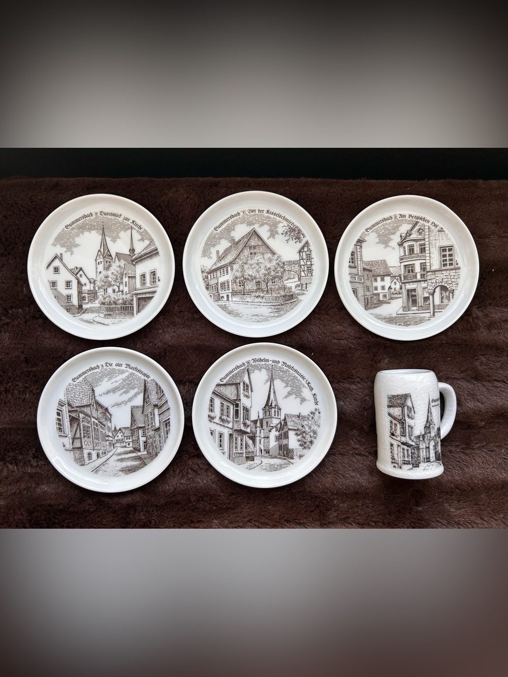 VTG Furstenberg West German Porcelain Landmarks set of 5 Coasters 1 tiny mug